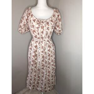 A Loves A Floral Midi Dress XS Cottagecore Balloon Sleeve Belted Romantic